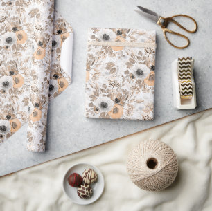 Papier Cadeau Blanc, fleurs de pêche, élégant