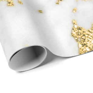 Papier Cadeau Blanc Gris Or Faux Parties scintillant Carrara Mar
