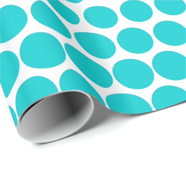 Papier Cadeau Blanc moderne de point de polka de turquoise (Coin rond)