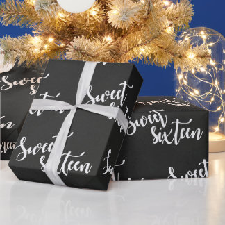Papier Cadeau Blanc noir| Sweet 16| Papier d'enveloppement d'ann