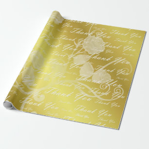 Papier Cadeau blanc, or, argent, merci, fleurs, fleurs,