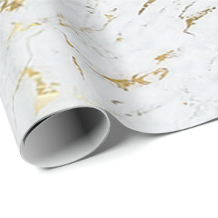 Papier Cadeau Blanc or Carrara Marbre Pierre VIP Luxe