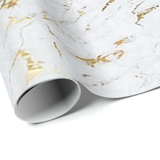 Papier Cadeau Blanc or Carrara Marbre Pierre VIP Luxe (Coin rond)