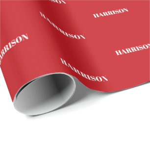 Papier Cadeau Blanc rouge moderne Nom personnalisé Texte Annive