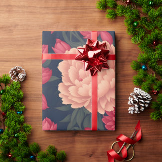 Papier Cadeau Blanc Rouge Peony Pastel Motif coloré