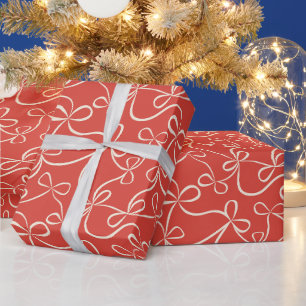 Papier Cadeau Blanc Ruban Bows sur Red Modern Holiday