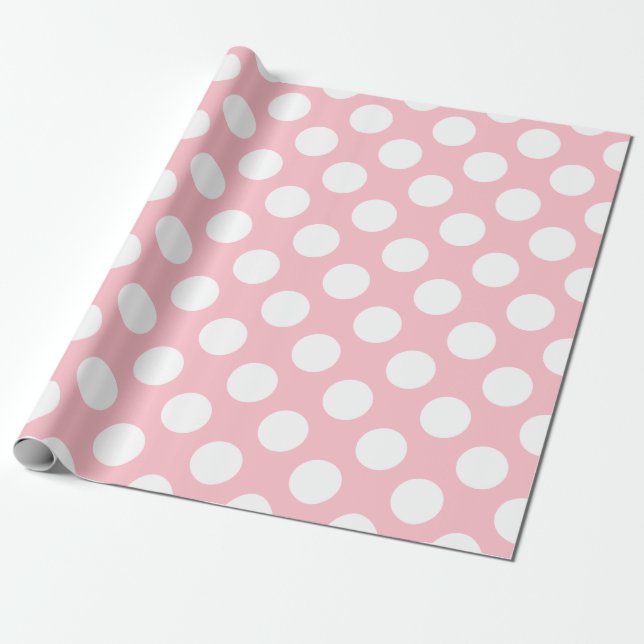 Papier Cadeau Blanc sur rose grand format Pois (Déroulé)