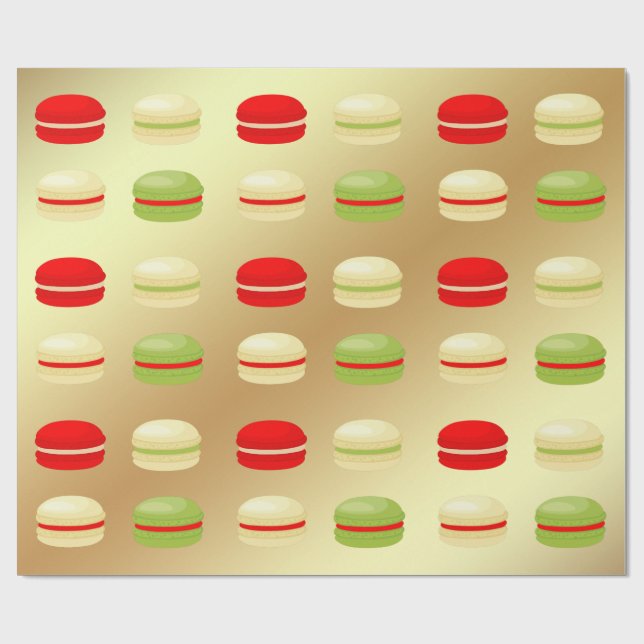 Papier Cadeau Blanc vert rouge sur le Français Macarons de Noël (Plat)