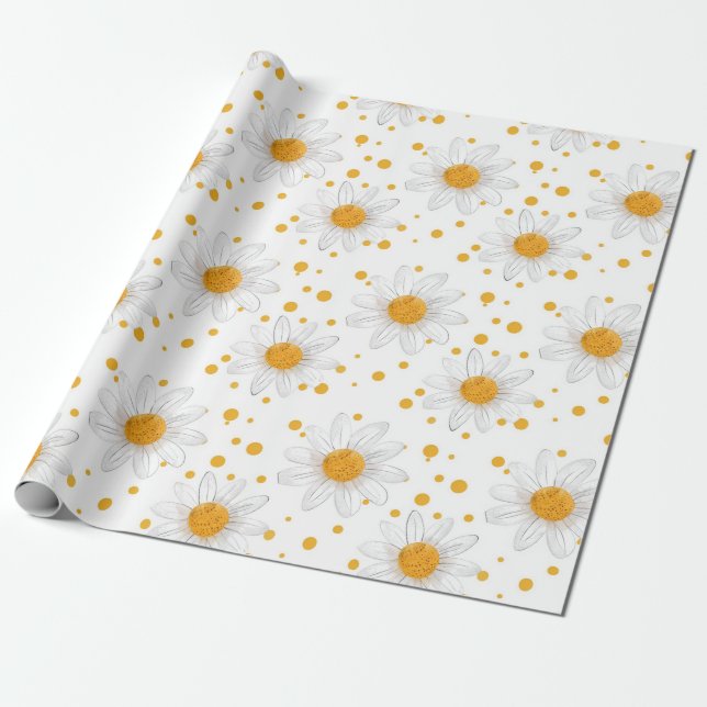 Papier Cadeau Blancs clairs avec Centres Jaunes (Déroulé)