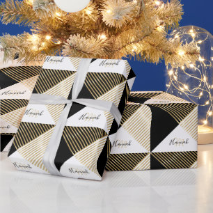 Papier Cadeau Blancs d'or géométrique noir moderne