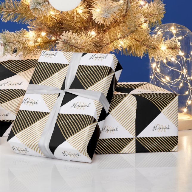 Papier Cadeau Blancs d'or géométrique noir moderne (Vacances)