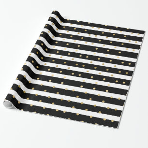 Papier Cadeau Blancs Et Noirs Chics Avec Pois Or