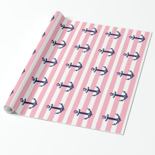 Papier Cadeau Blancs Et Roses Bleu Ancre Nautique
