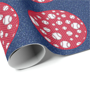 Papier Cadeau Blancs rouges et Bleus de baseball Homerun