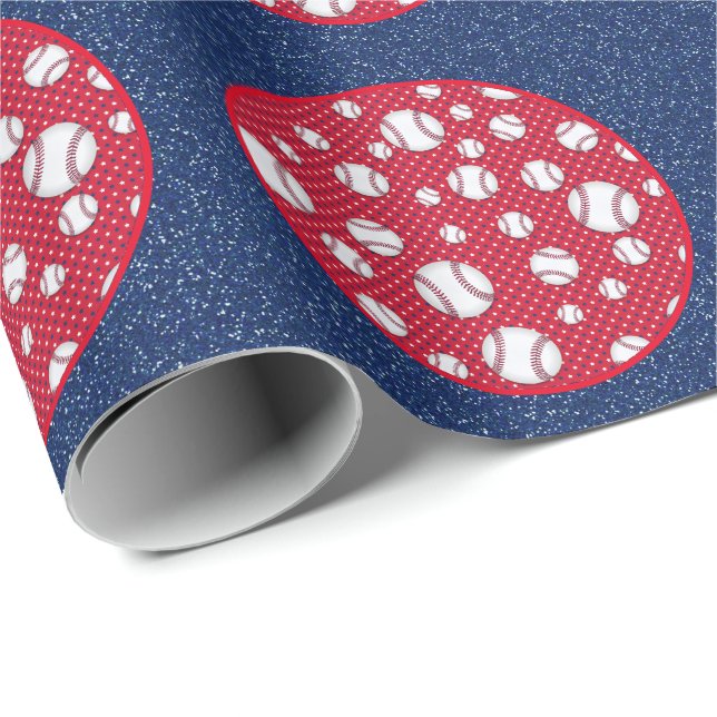 Papier Cadeau Blancs rouges et Bleus de baseball Homerun (Coin rond)