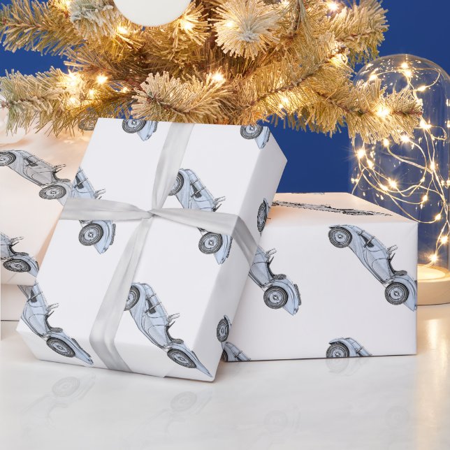 Papier Cadeau Bleu 1936 BMW 328 Style Crayon (Vacances)