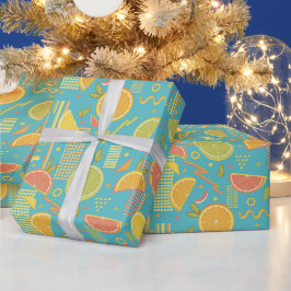 Papier Cadeau Bleu 80's Citrus Fruit Slices