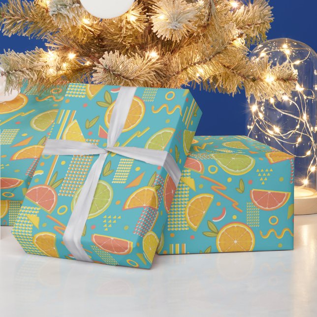 Papier Cadeau Bleu 80's Citrus Fruit Slices (Vacances)