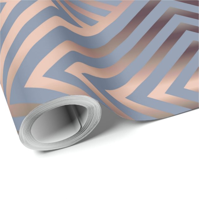 Papier Cadeau Bleu acier élégant et moderne chevron couleur sabl (Coin rond)