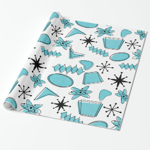 Papier Cadeau Bleu atomique et noir sur blanc à grande échelle