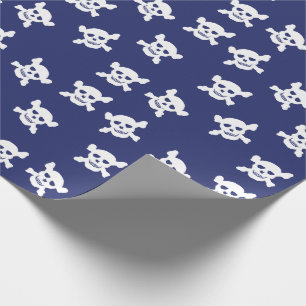 Papier Cadeau Bleu avec le crâne blanc et les os croisés