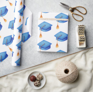 Papier Cadeau Bleu Barrière avec Tassels Graduation