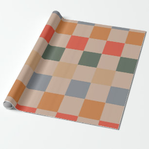 Papier Cadeau Bleu Beige Orange Marron Carreau Vichy Motif