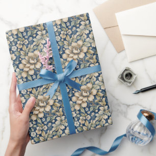 Papier Cadeau Bleu Beige Vert Chinoiserie Toile Floral Anniversa