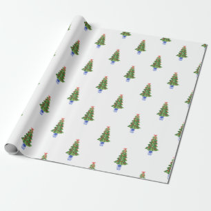 Papier Cadeau Bleu Blanc Chinoiserie Poterie Arbre de Noël Cadea