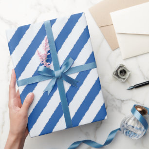 Papier Cadeau Bleu blanc dévêtu Diagonal rayures Faux Tordu