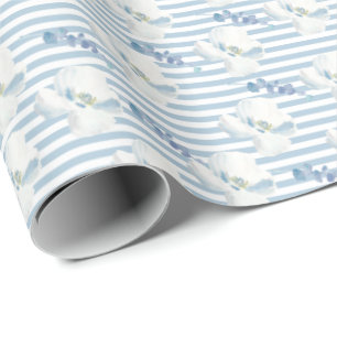 Papier Cadeau Bleu blanc Flore d'Eucalyptus