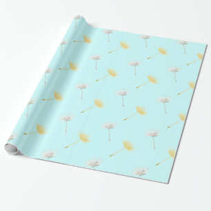 Papier Cadeau Bleu Blanc Jaune Dandelion Fleurs Anniversaire