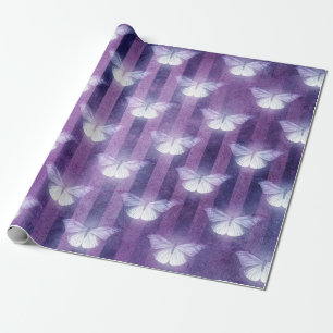 Papier Cadeau Bleu blanc nuit papillon rayé blanc mystique
