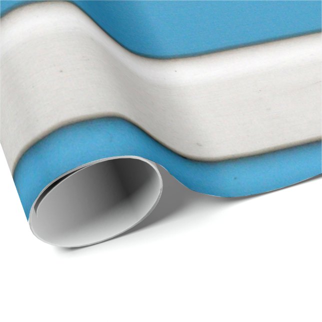 Papier Cadeau Bleu Blanc rayé Bois Plage Texté de la hutte (Coin rond)