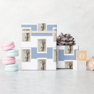 Papier Cadeau Bleu & Blanc Rayure Bébé Ange