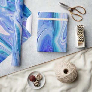 Papier Cadeau Bleu Blanc Rose Cyan Lilas Marbre Agate Abstrait