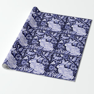 Papier Cadeau Bleu Bleu Lapin Lapin Oiseaux de lapin Dedham Pâqu