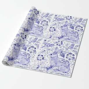 Papier Cadeau Bleu Bleu Lapin Lapin Oiseaux de lapin Dedham Pâqu