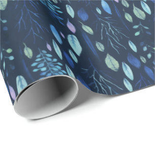 Papier Cadeau Bleu bleu marine Botanique Feuille Jardin Aquarell