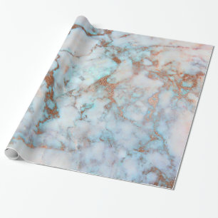 Papier Cadeau Bleu Brown Et Marbre blanc
