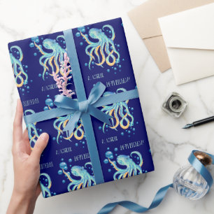 Papier Cadeau Bleu bulle de mer profonde Anniversaire