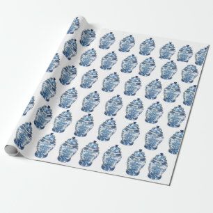 Papier Cadeau Bleu Chinoiserie Ginger Jar Jars Envelopper papier