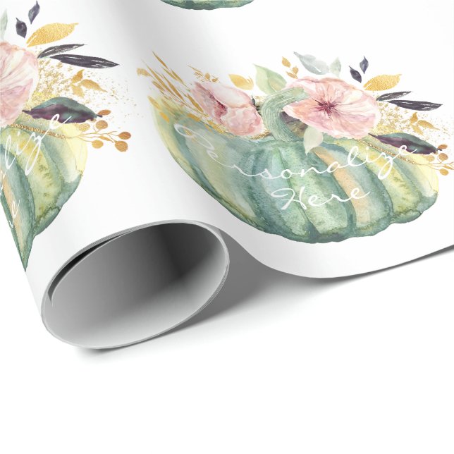 Papier Cadeau Bleu citrouille chute d'eau couleur élégante autom (Coin rond)