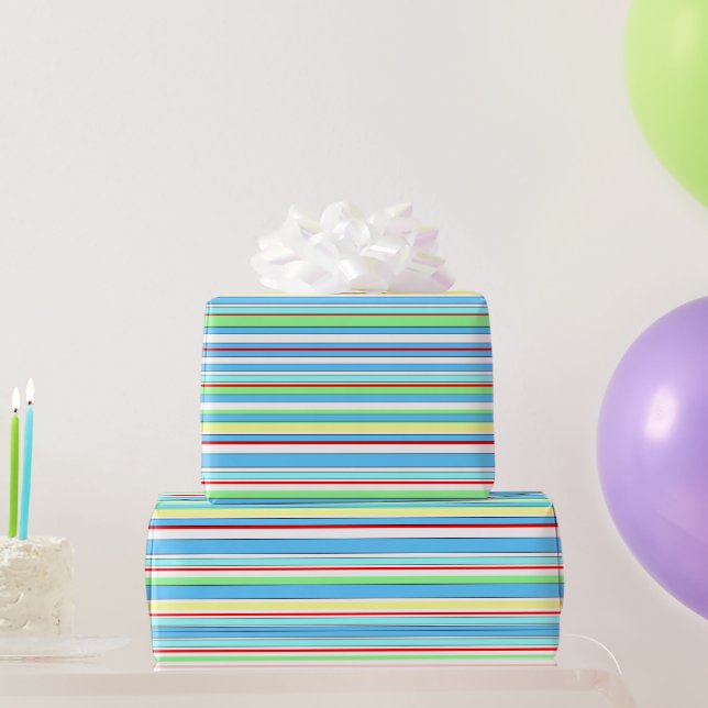 Papier Cadeau Bleu clair, bandes combo (Cadeaux de fête)