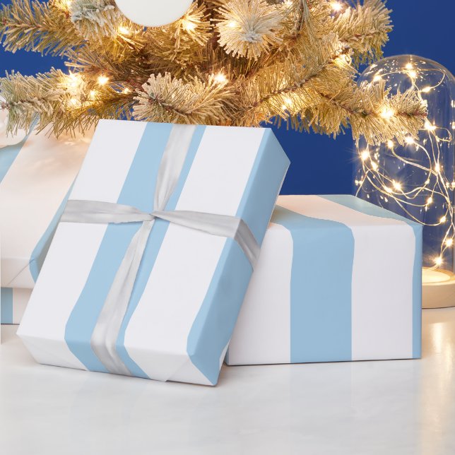 Papier Cadeau Bleu clair Blanc extra grand Motif en bande (Vacances)