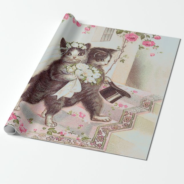 Papier Cadeau Bleu clair des chats Mariages (Déroulé)