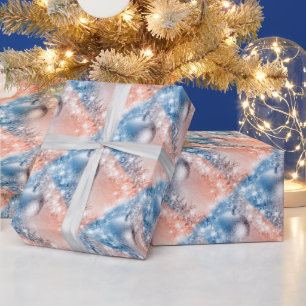 Papier Cadeau Bleu clair élégant et boule de Noël corail