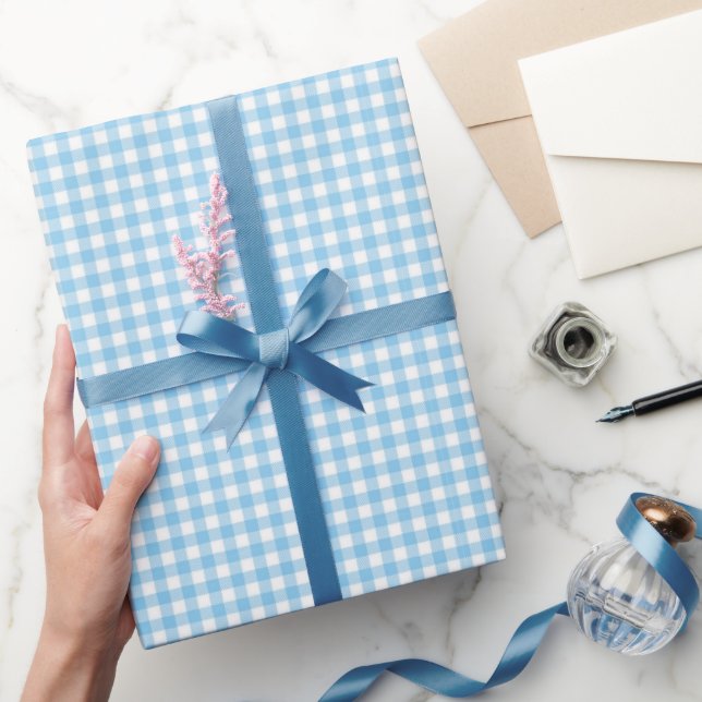 Papier Cadeau Bleu clair En vichy Vérifier la douche Anniversair (Cadeaux)