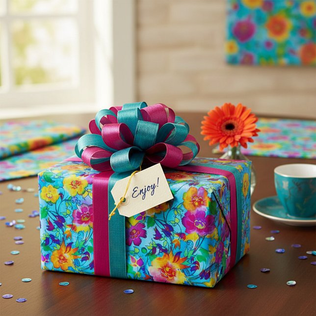 Papier Cadeau Bleu clair floral (Créateur téléchargé)