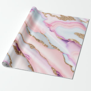 Papier Cadeau Bleu clair rose Agneau Marbre Collection moderne